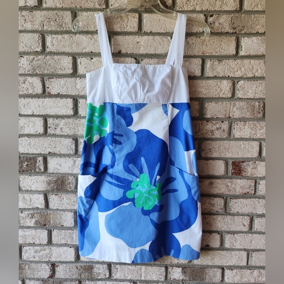 Lilly Pulitzer cotton Yesenia Dress Blue and green floral, lined, 1 in straps 0 - Picture 2 of 16